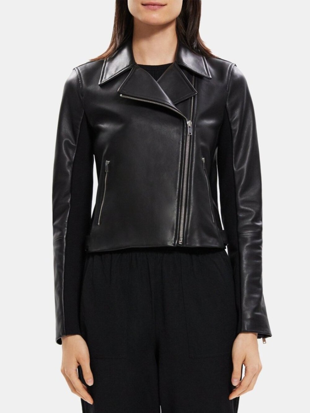 Theory Lambskin Black Leather Moto Jacket - Small